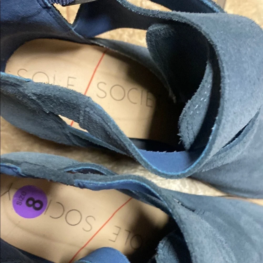 Sole Society Blue Suede Ankle Booties w/ Buckle Straps Size 8 Spring Minimalist